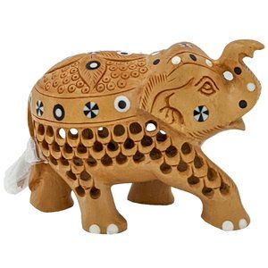 Handmade Jali Trunk up Carved elephant (3 Inch)